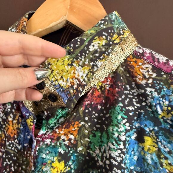 GEORG ROTH Abstract Black printed Shirt with Sequin Collar contrast cuffs Small - Picture 4 of 8